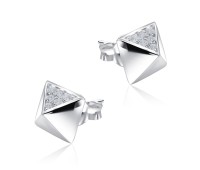Tetrahedrom Shaped With CZ Stone Silver Ear Stud STS-5531